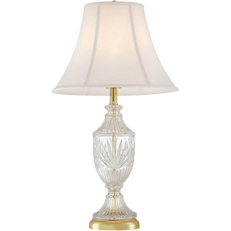 Regency Hill Traditional Table Lamps Set of 2 Cut Glass Urn Brass White Cream Bell Shade for Living Room Family Bedroom Bedside