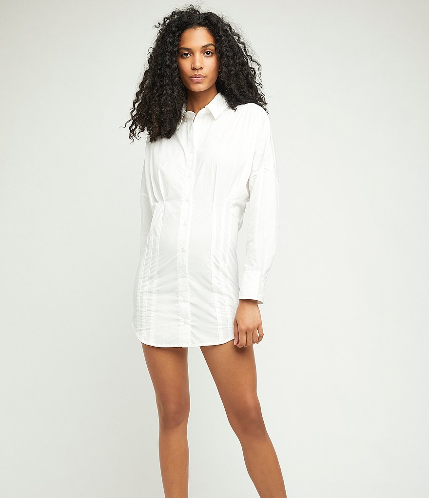Free People Taia Button Up Fitted Mini Shirt Dress