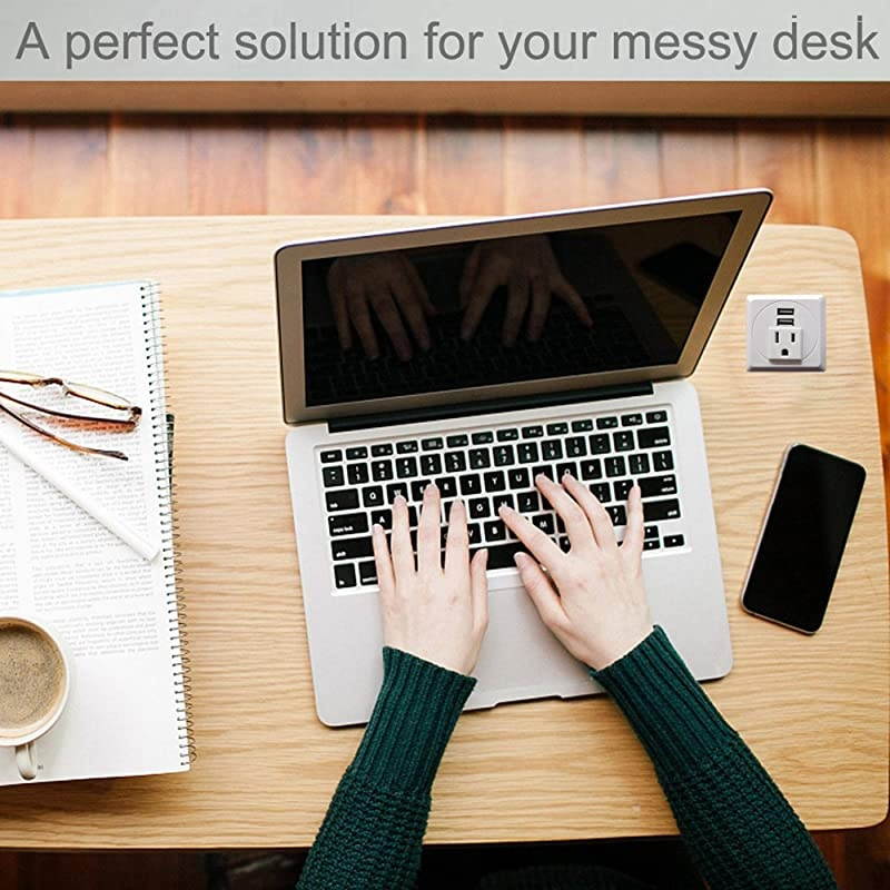 Power Grommet in-Desk Power Center Table Top Grommet Furniture Power Data Hub-2 USB Port Table Connectivity (DC-8189-SQUARE-Fit 2"-2.5" White)