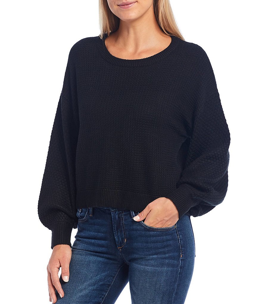A Loves A Round Neck Long Bishop Sleeve Rib Knit Sweater