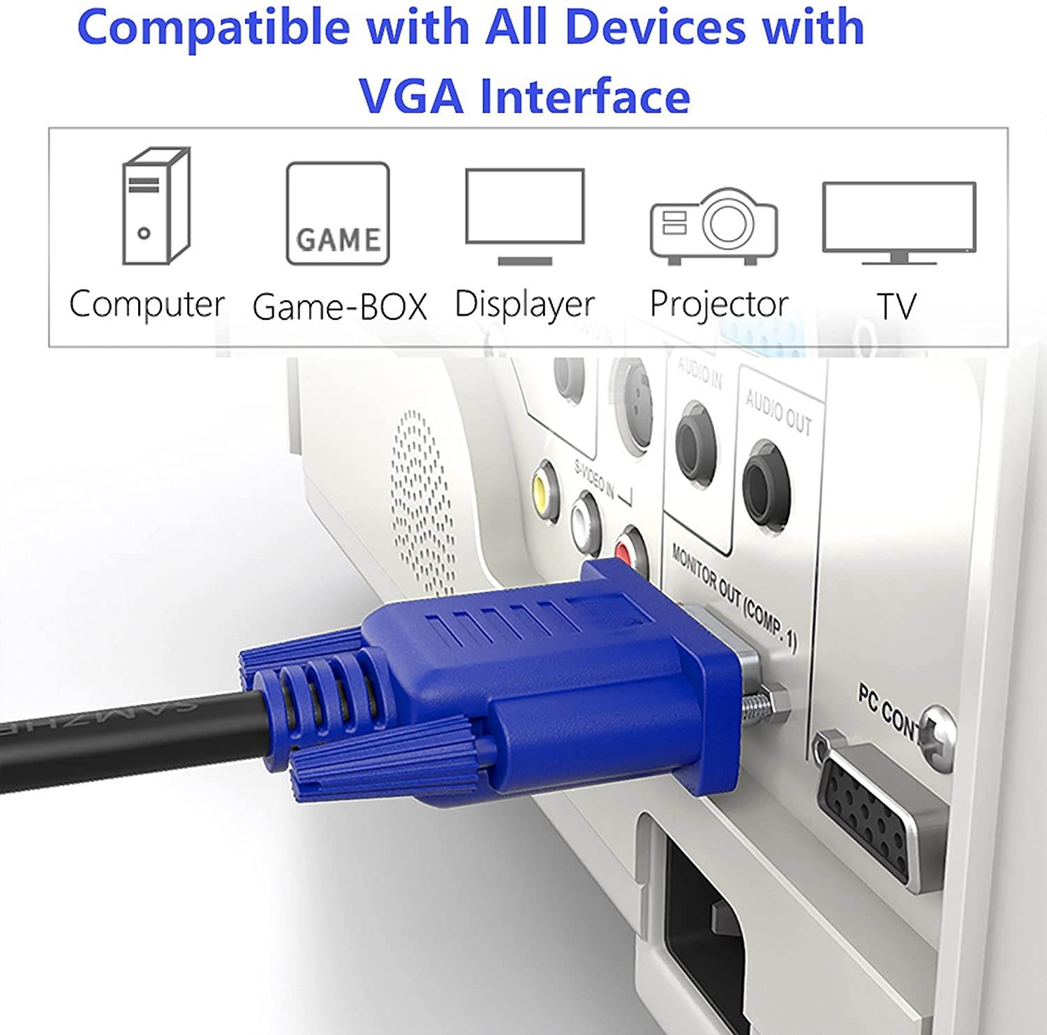 (2 Pack) 15Pin VGA Male to Male Cable - 3Feet