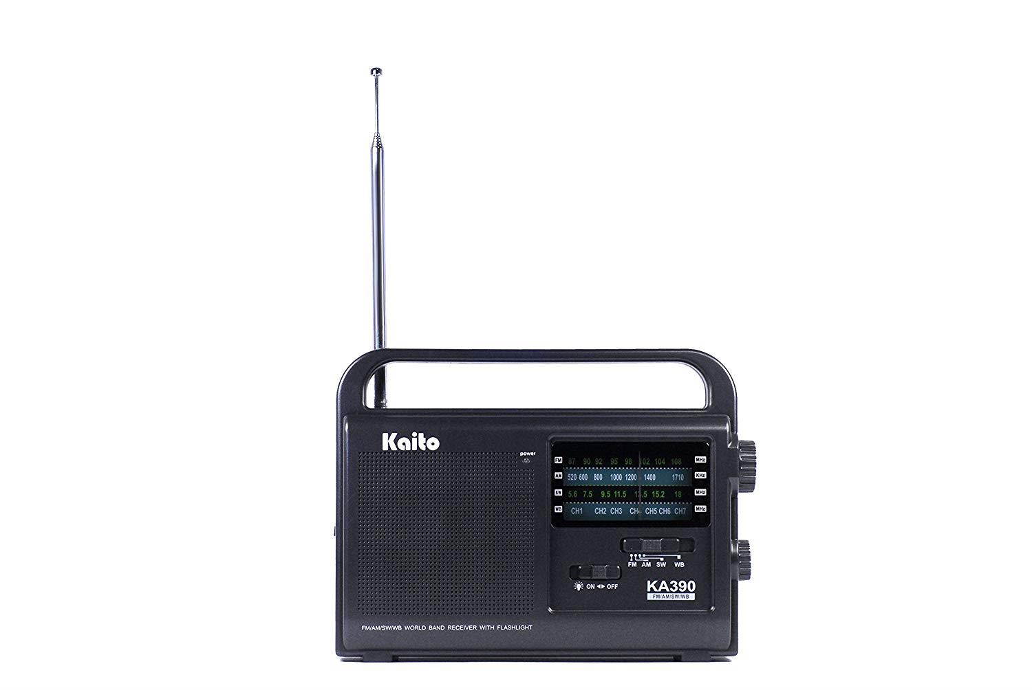 Kaito KA390 Portable AM/FM Shortwave NOAA Weather Radio with LED Flashlight, Color Black