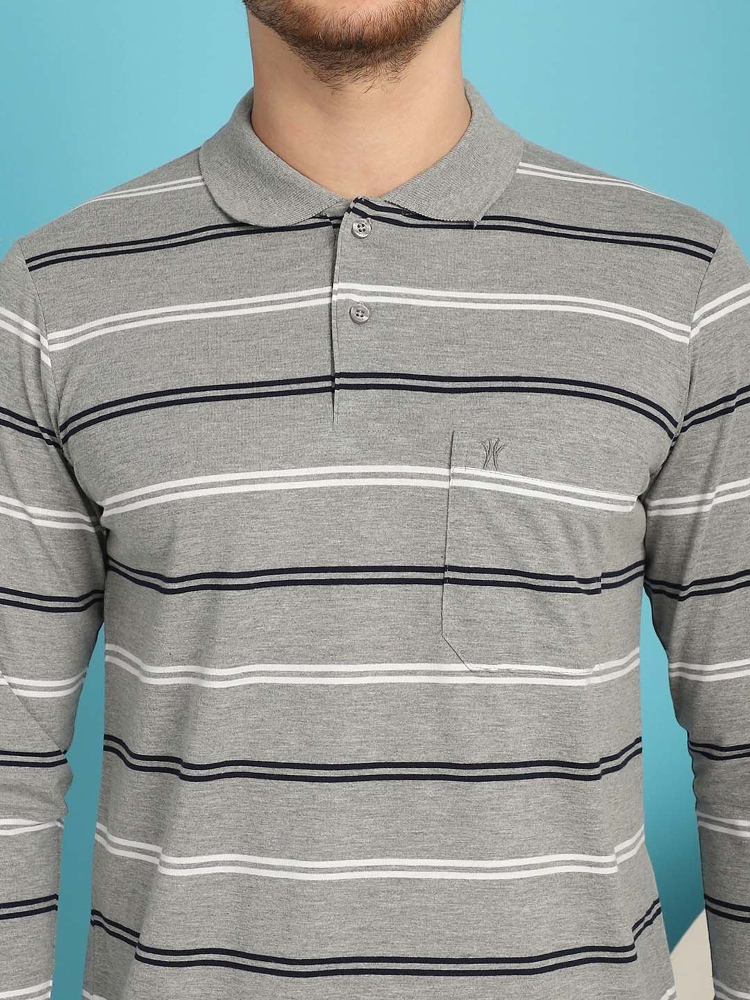 Venitian- Forbidden Clothing Dark Grey Regular Fit Striped Polo T-Shirt