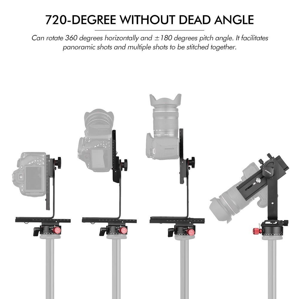 Andoer 720 Degree Panoramic Head Swivel Panoramic Indexing Rotator+2 Way Rail Slider+L Bracket Kit for Canon Nikon Sony DSLR