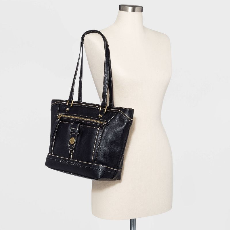 Bolo Zip Closure Tote Handbag with Power Bank - Black