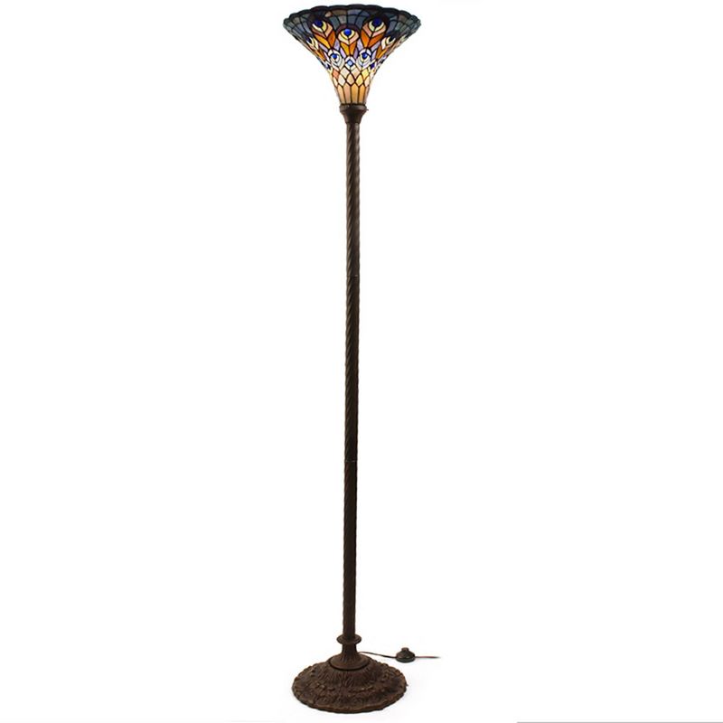 15" x 15" x 72" Tiffany Style Peacock Torchiere Orange/Blue - Warehouse of Tiffany