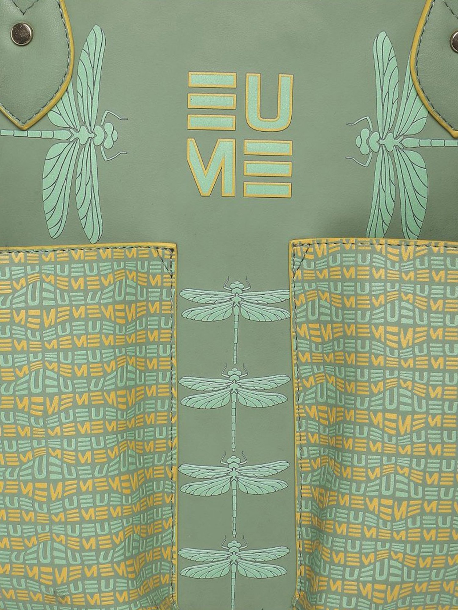 Eume Dragonfly Basil Green Leather Printed Shoulder Handbag