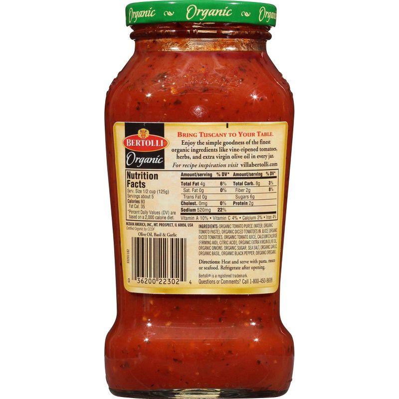 Bertolli Organic Olive Oil, Basil & Garlic Pasta Sauce - 24oz