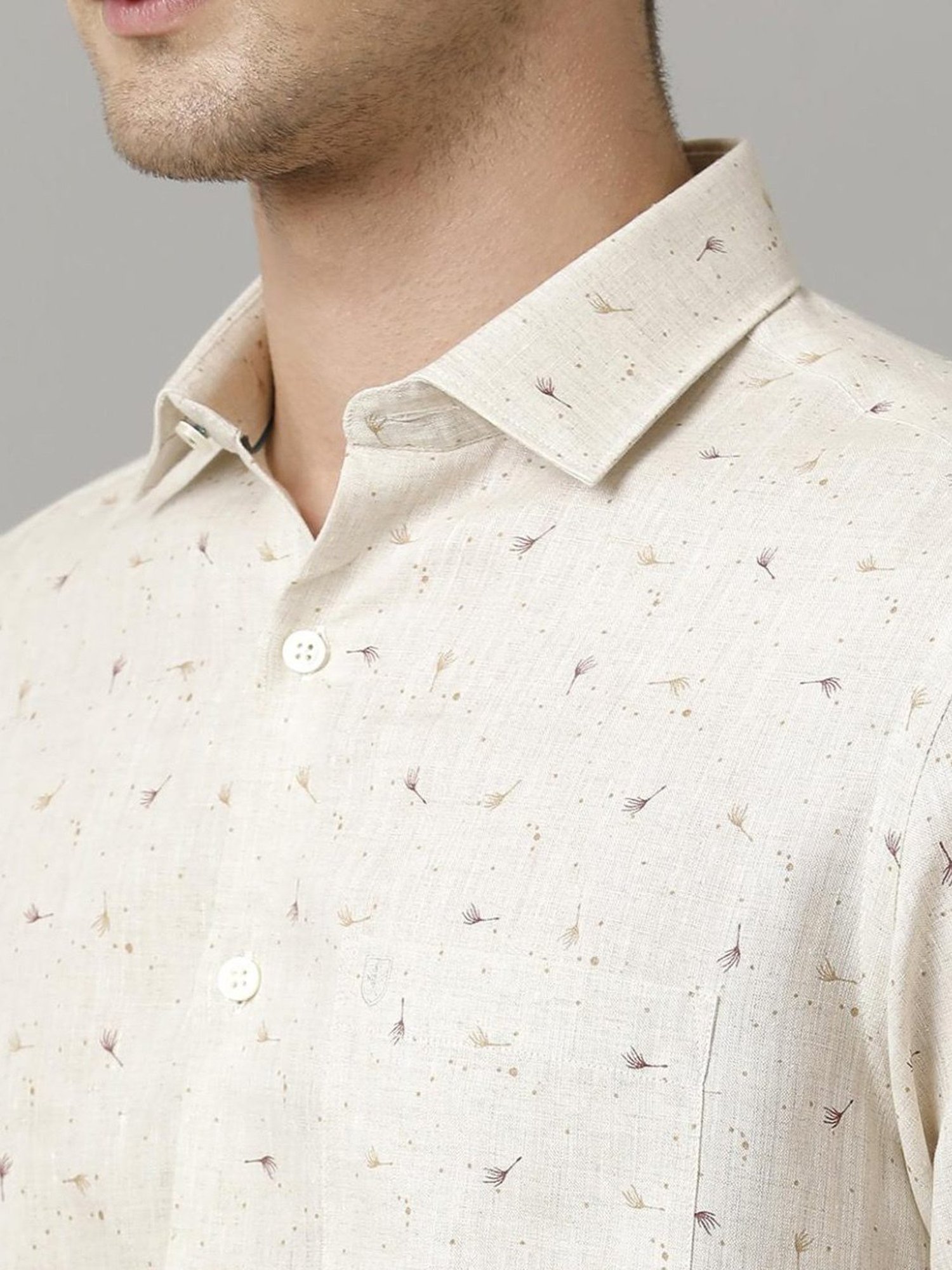 Linen Club Brown Linen Contemporary Fit Printed Shirt