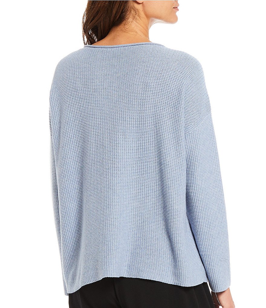 Eileen Fisher Petite Size Peruvian Organic Cotton Ballet Neck Long Sleeve Box Top