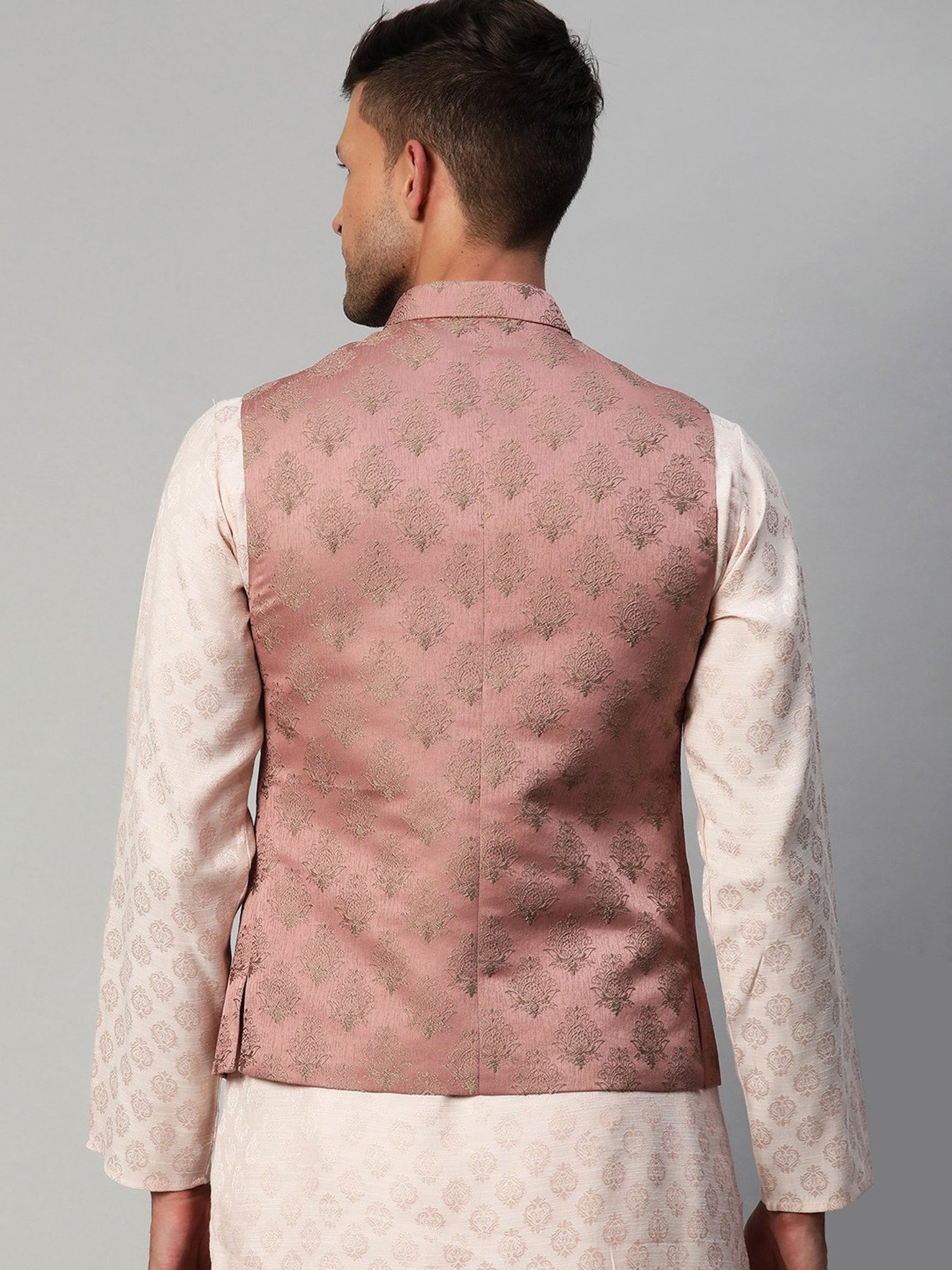 ManQ Dusty Pink Slim Fit Nehru Jacket
