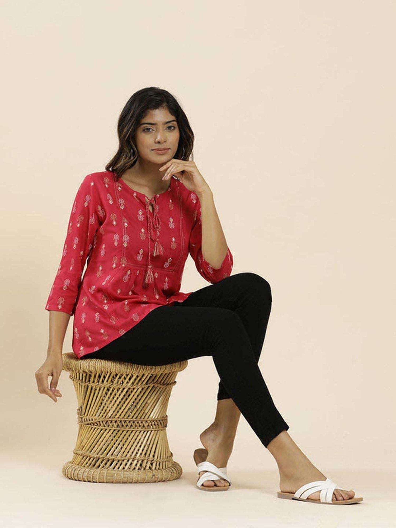 Jaipur Kurti Fuchsia Printed Top