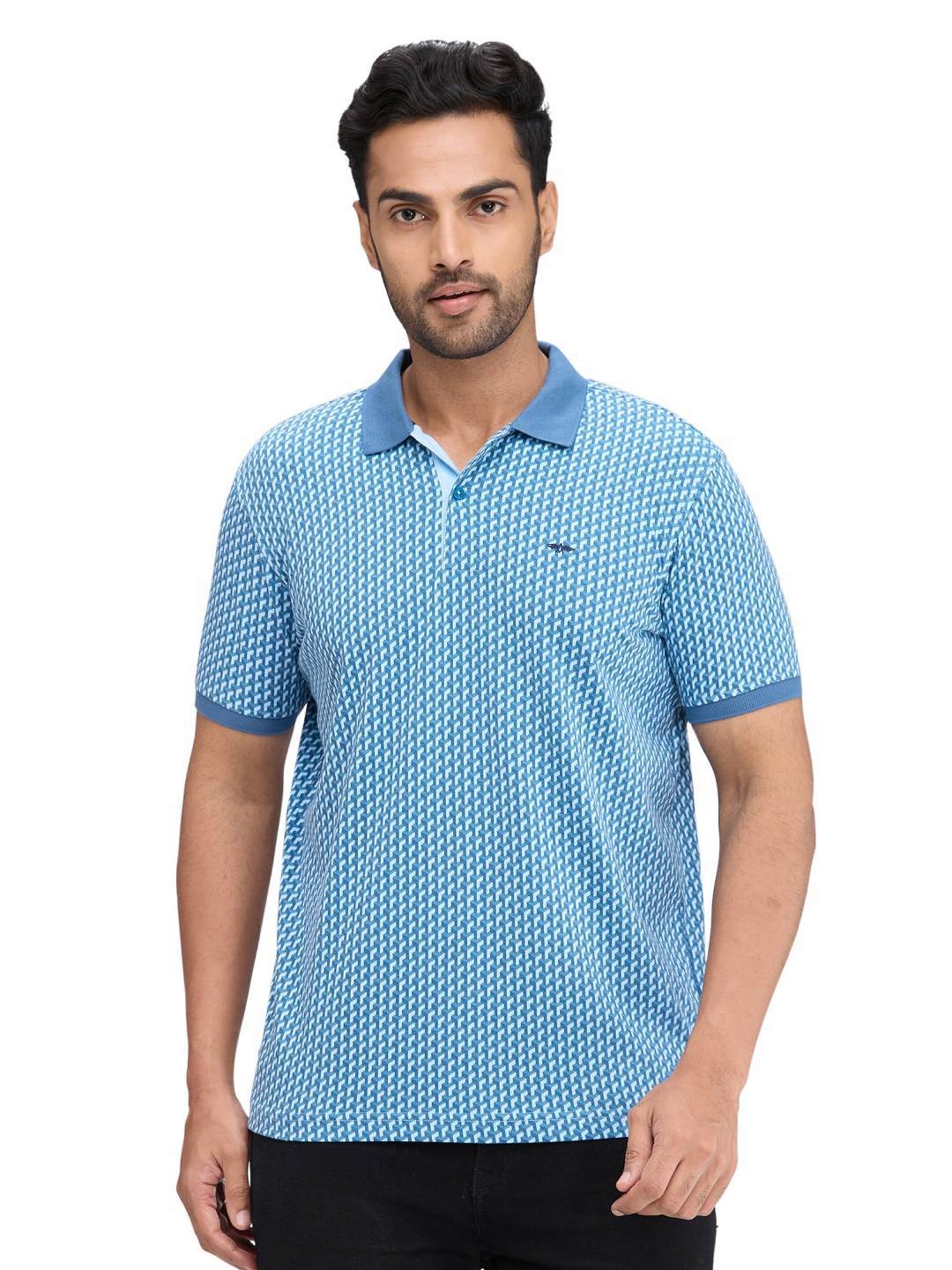 Park Avenue Blue Slim Fit Printed Polo T-Shirt