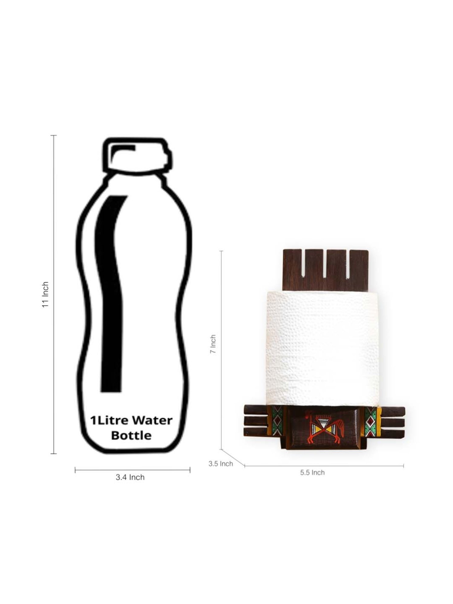 ExclusiveLane 'Vibrantly Warli' Cross Joint Hand-Painted Tissue Roll Holder In Teak Wood