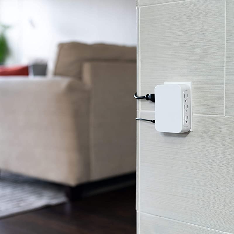 USB Charging Sur Protector 5 Outlet 2 USB Ports Wall Charr Fast Char Side Access 24A 560 Joules Protection Rating White Finish 38314