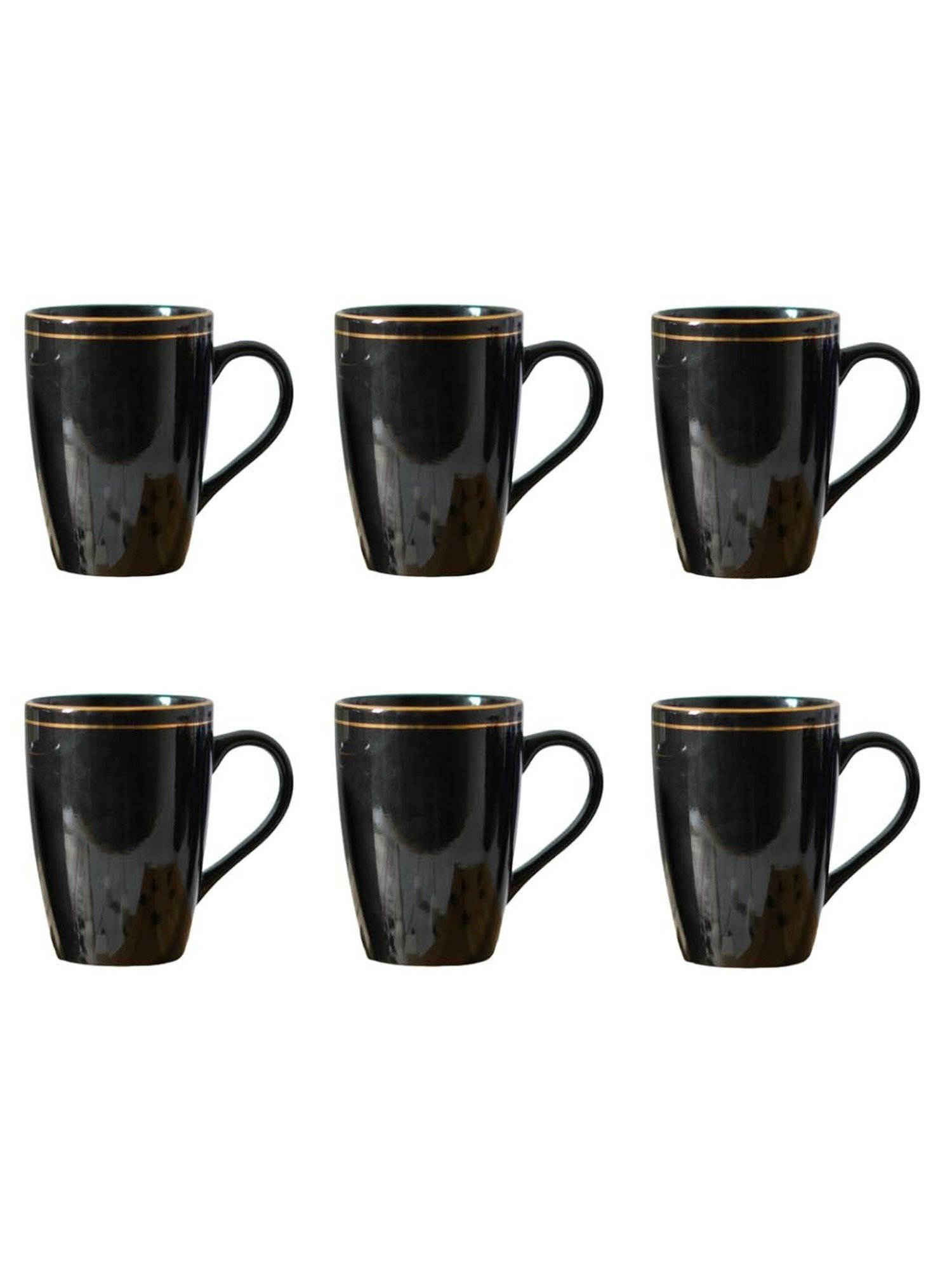 Femora Black Ceramic Coffee Mugs (0.36 L) - Set of 6