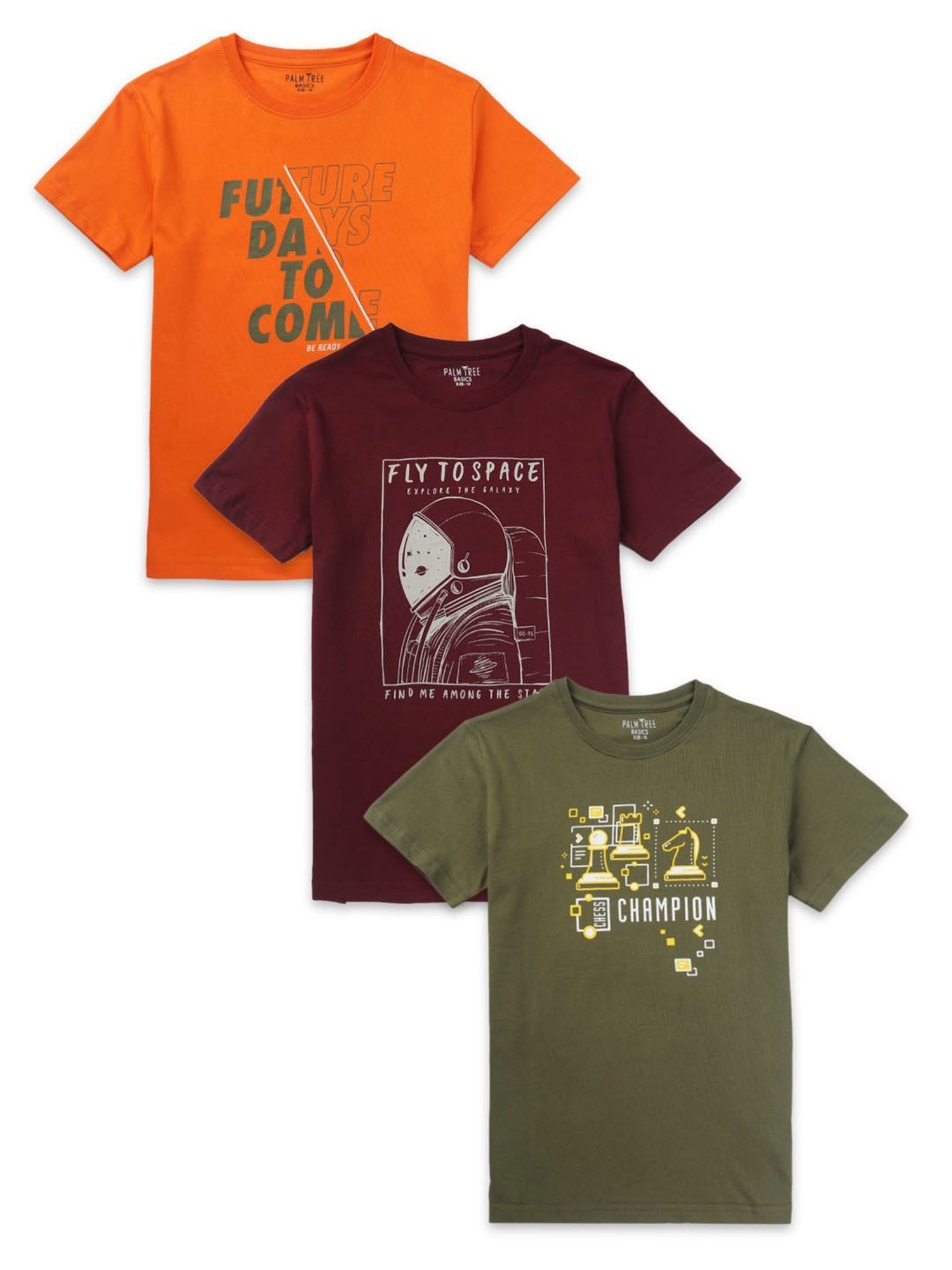 Palm Tree Boys Multicolor Printed T-Shirt (Pack Of 3)