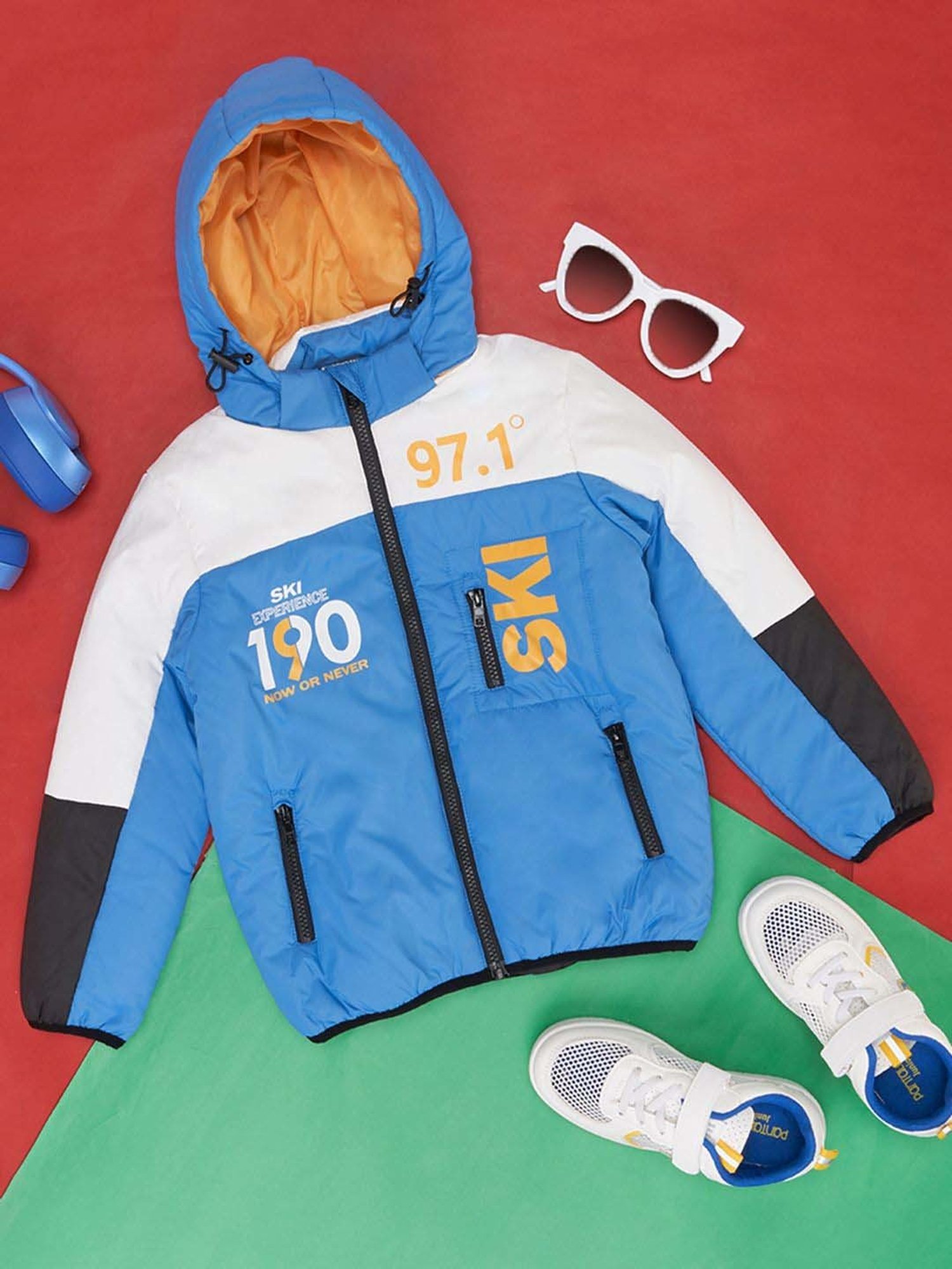 Pantaloons Junior Blue & White Printed Full Sleeves Jacket