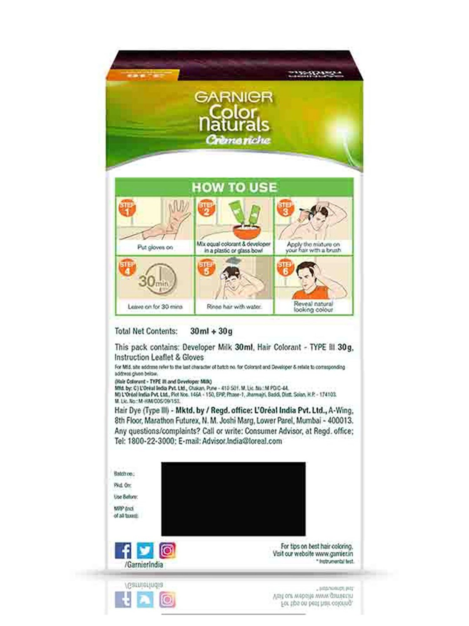 Garnier Color Naturals Hair Color for Men Shade 3.16 Burgundy - 30 ml + 30 gm