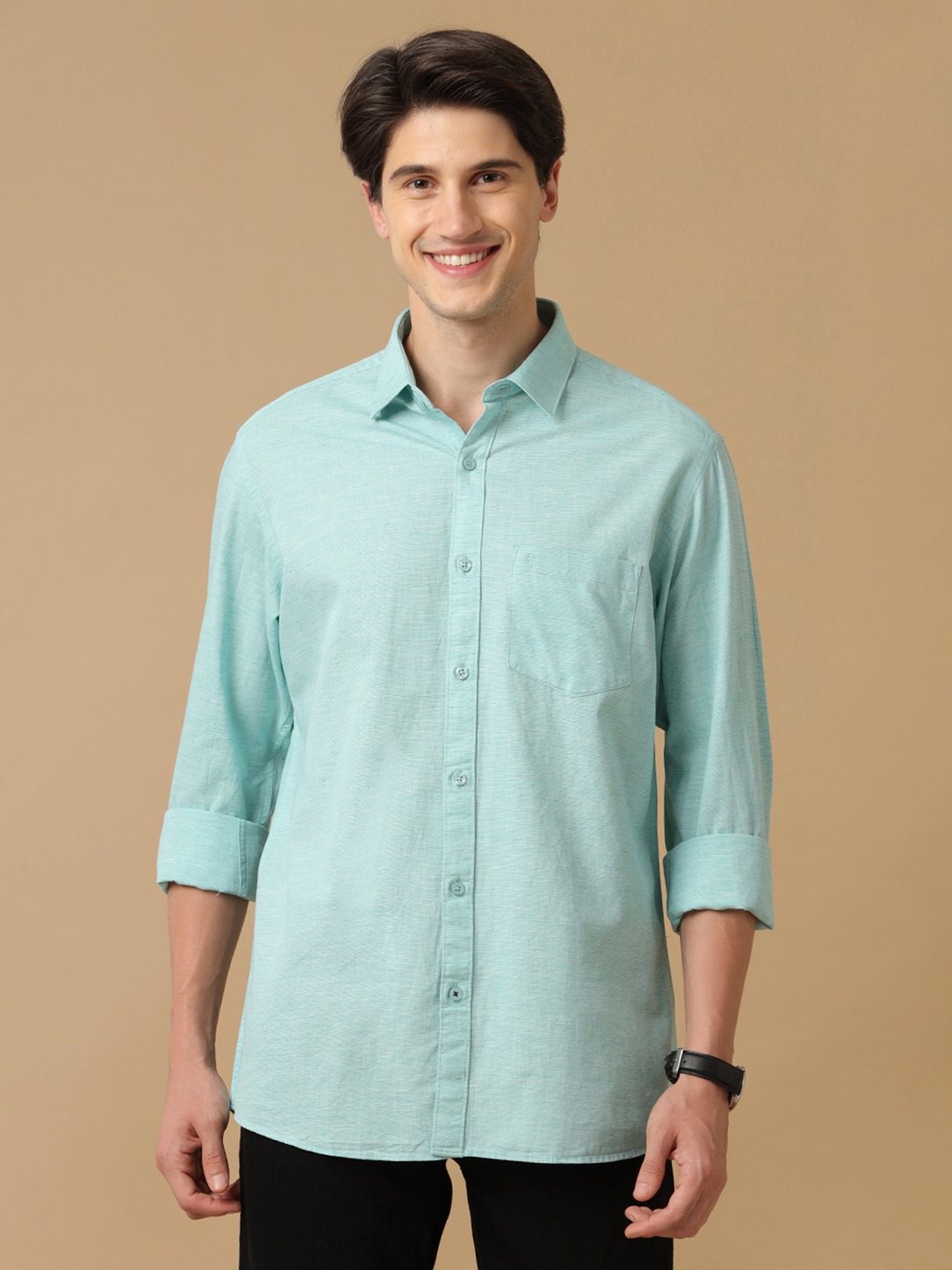 CAVALLO by Linen Club Turquoise Contemporary Fit Shirt