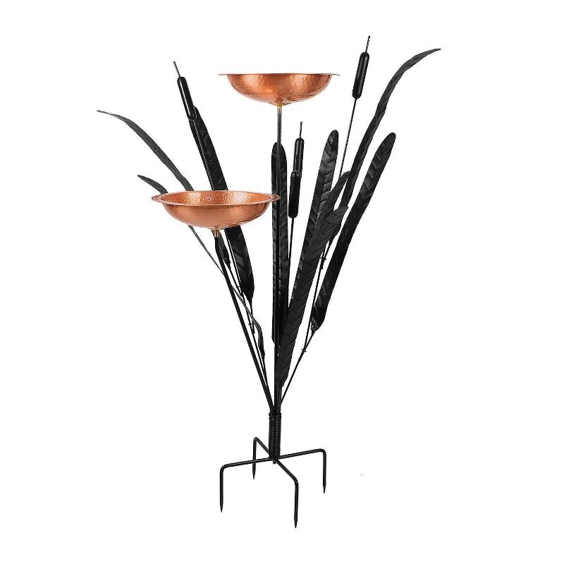 50" Double Cattail Birdbath with 2 Bowls and Stake Copper - ACHLA Designs
