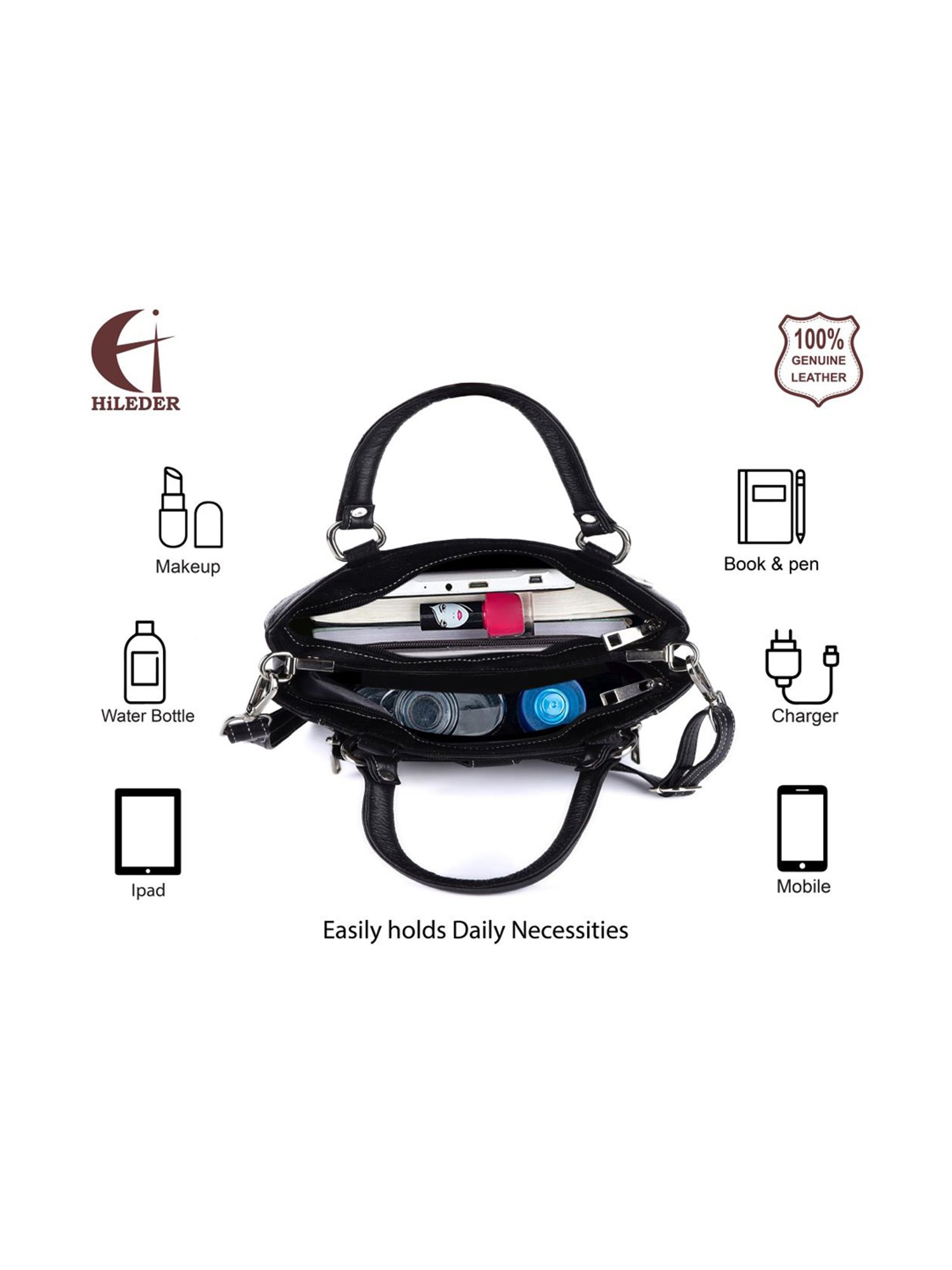 HiLEDER Black Solid Medium Handbag