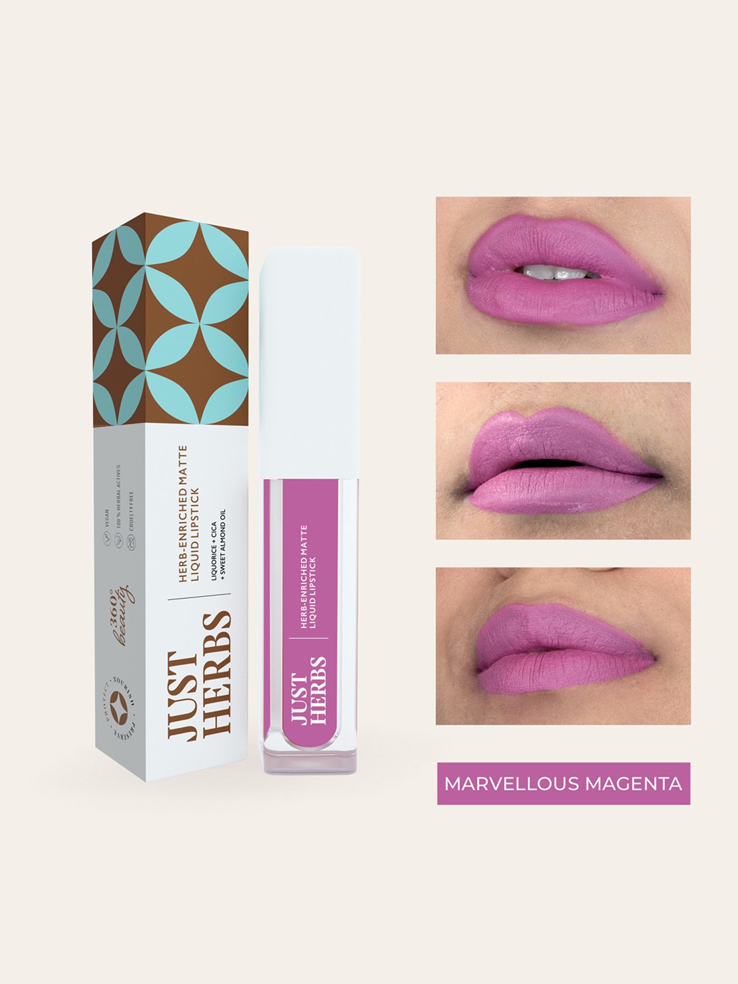 JUST HERBS Herb-Enriched Matte Liquid Lipstick Marvellous Magenta - 2 ml