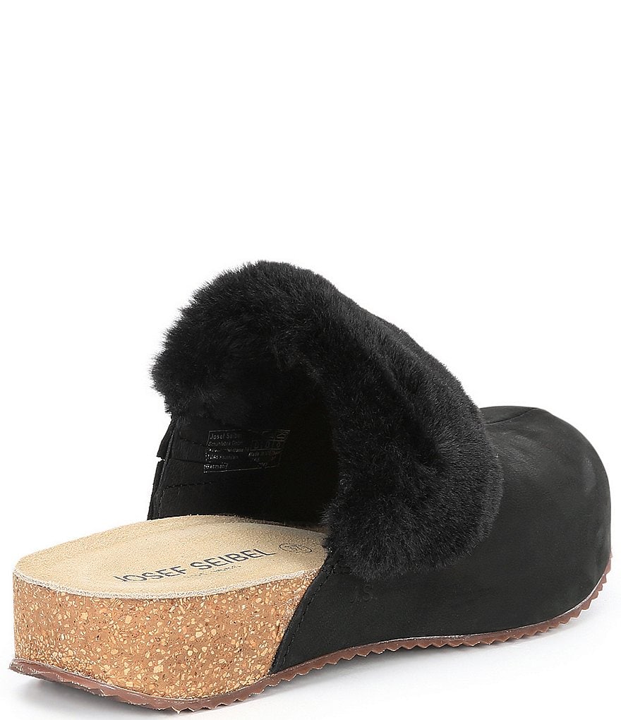 Josef Seibel Tonga 68 Leather Faux Fur Trim Clog Mules