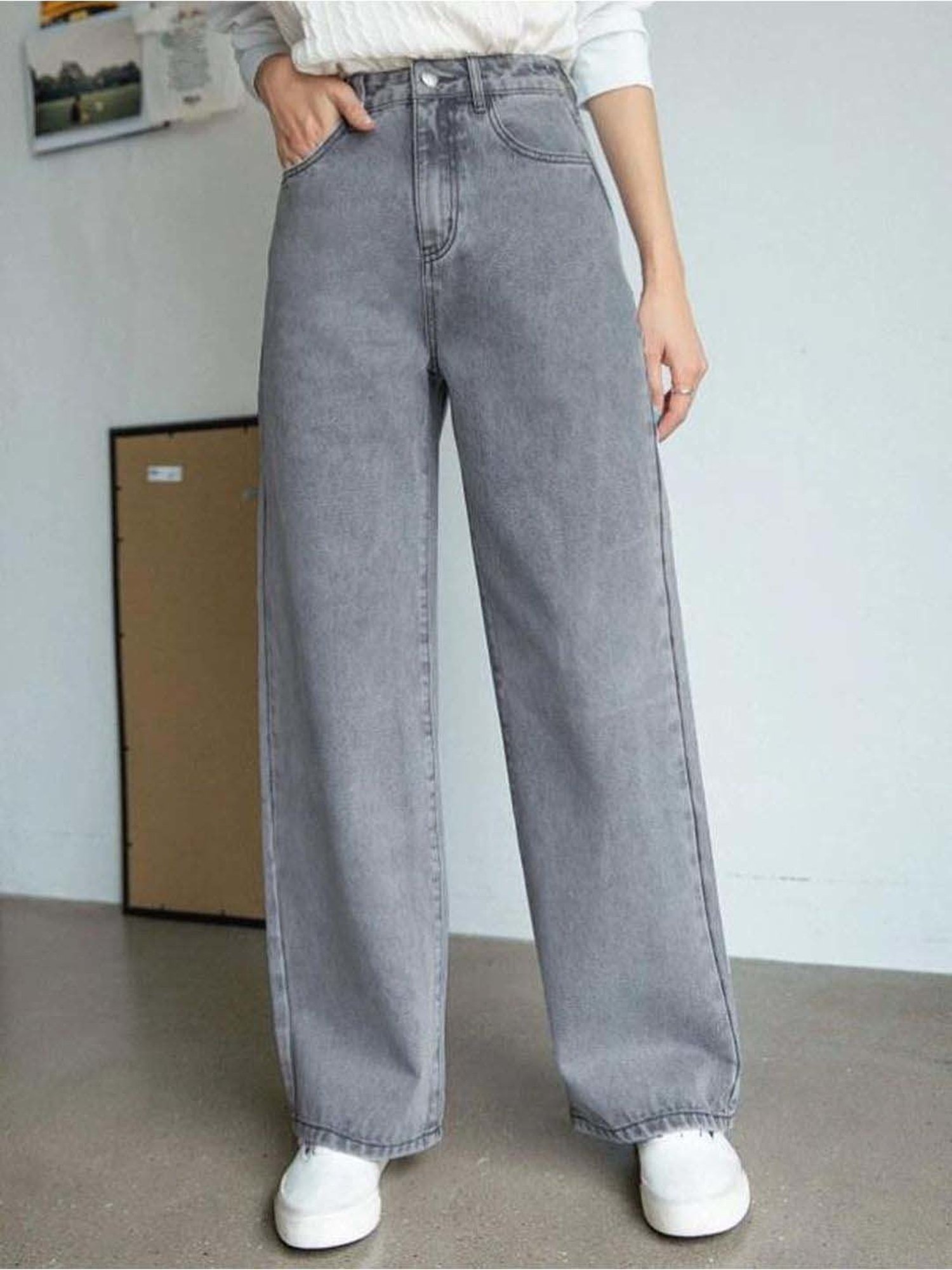 Kotty Grey High Rise Wide Leg Jeans
