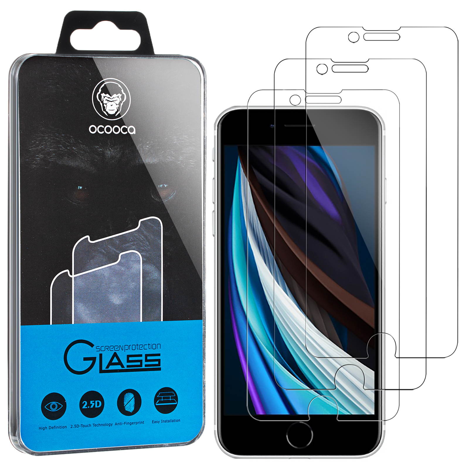 3Pcs Tempered Glass Film for iPhone SE(2020) 2nd Generation Screen Protector and iPhone 8/7 Screen Protector 4.7"