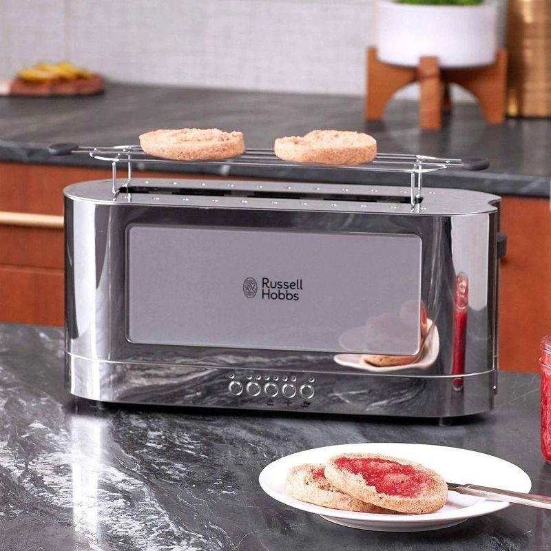 Russell Hobbs Stainless Steel 2 Slice Long Toaster with Glass Accent in Grey