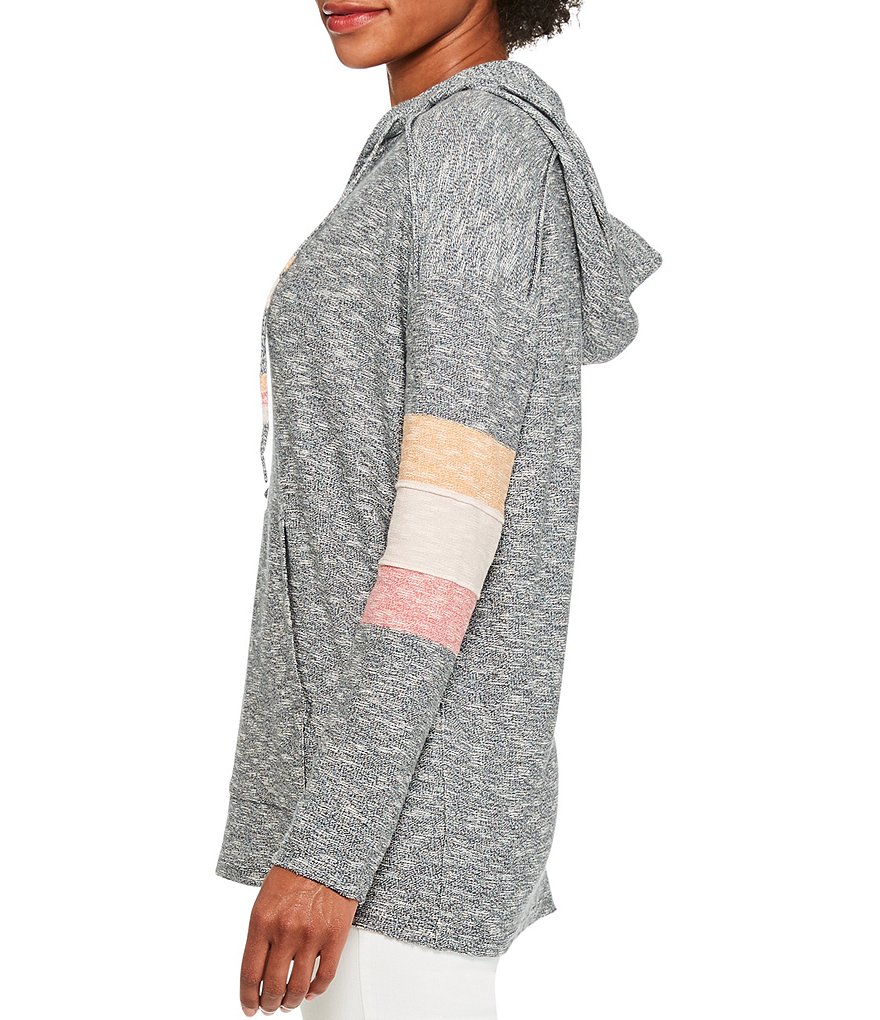 NIC + ZOE Weekend Escape Long Stripe Sleeve V-Neck Hoodie