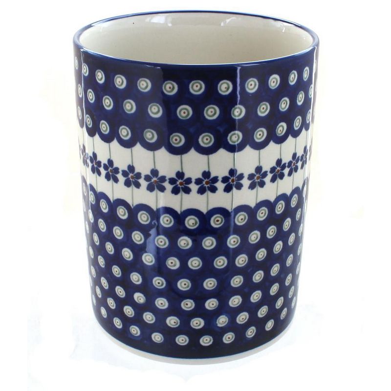 Blue Rose Polish Pottery Flowering Peacock Utensil Jar