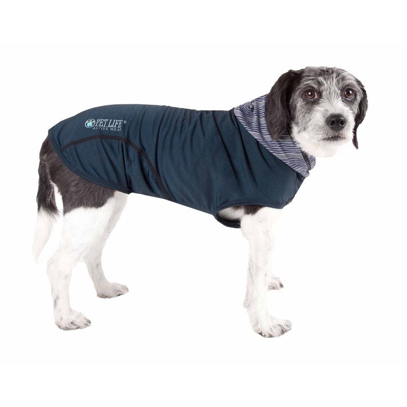 Pet Life Active Pull-Rover 4-Way Stretch Two-Toned Performance Sleeveless Hoodie Dog T-Shirt - Navy Blue - XL