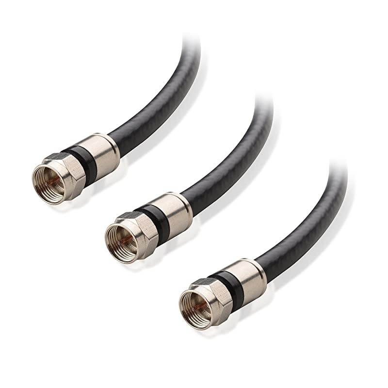 3Pack CL2 inWall Rated cm Quad Shielded Coaxial RG6 Coax in Black 15 Feet