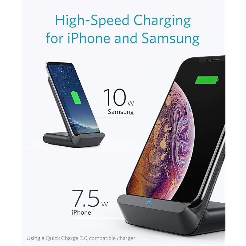 Wireless Charger PowerWave 75 Stand with Internal Cooling Fan 75W for iPhone 11 11 Pro 11 Pro Max Xs Max XR XS X 8 8 Plus 10W for Galaxy S10 S9 Note 10 with Quick Charge Adapter