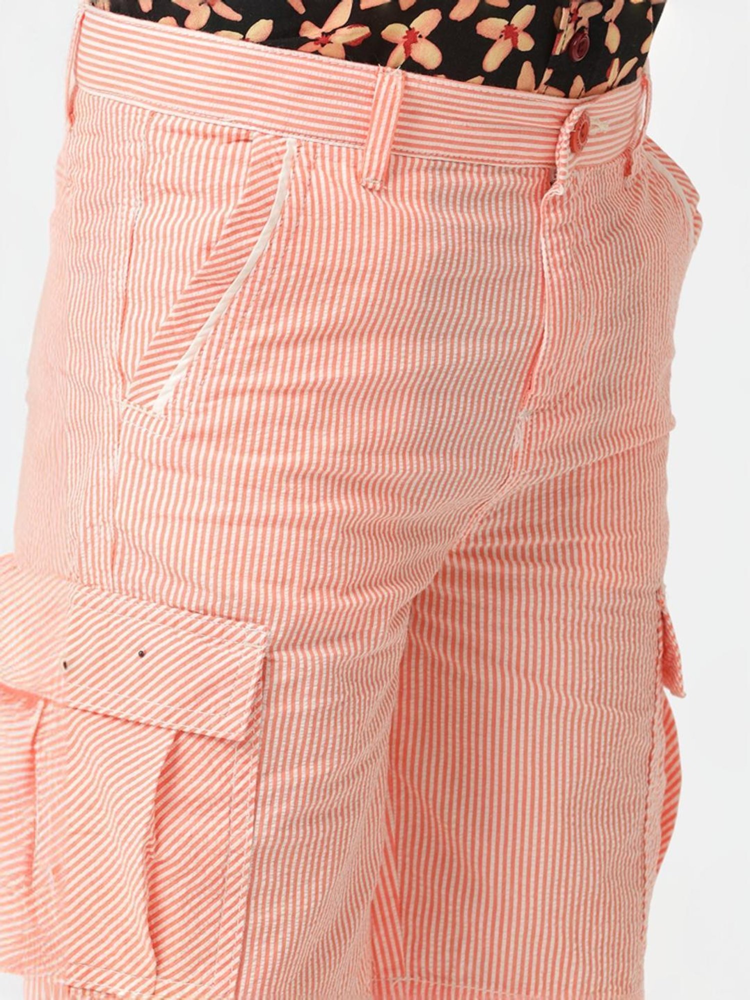 Kate & Oscar Kids Coral Cotton Striped Shorts
