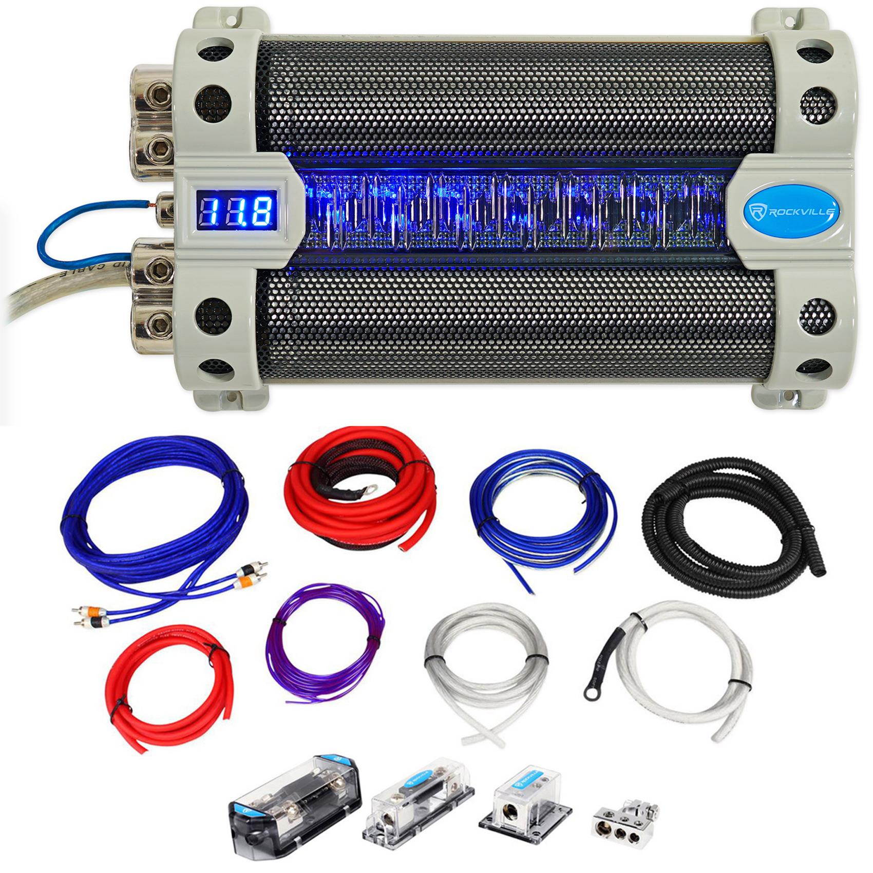 Rockville RFC30F 30 Farad Capacitor w/ Voltage Display+Dual Amp Kit