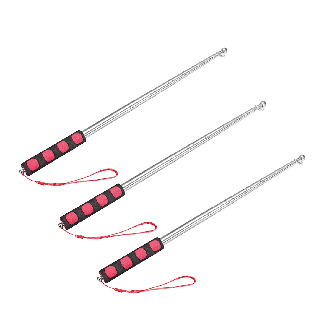 4.6ft/1.4m Telescopic Handheld Flagpoles Stainless Steel Guide Flag Pole Sponge Handle Teaching Pointer for Tour Guides and Teachers Red 3pcs