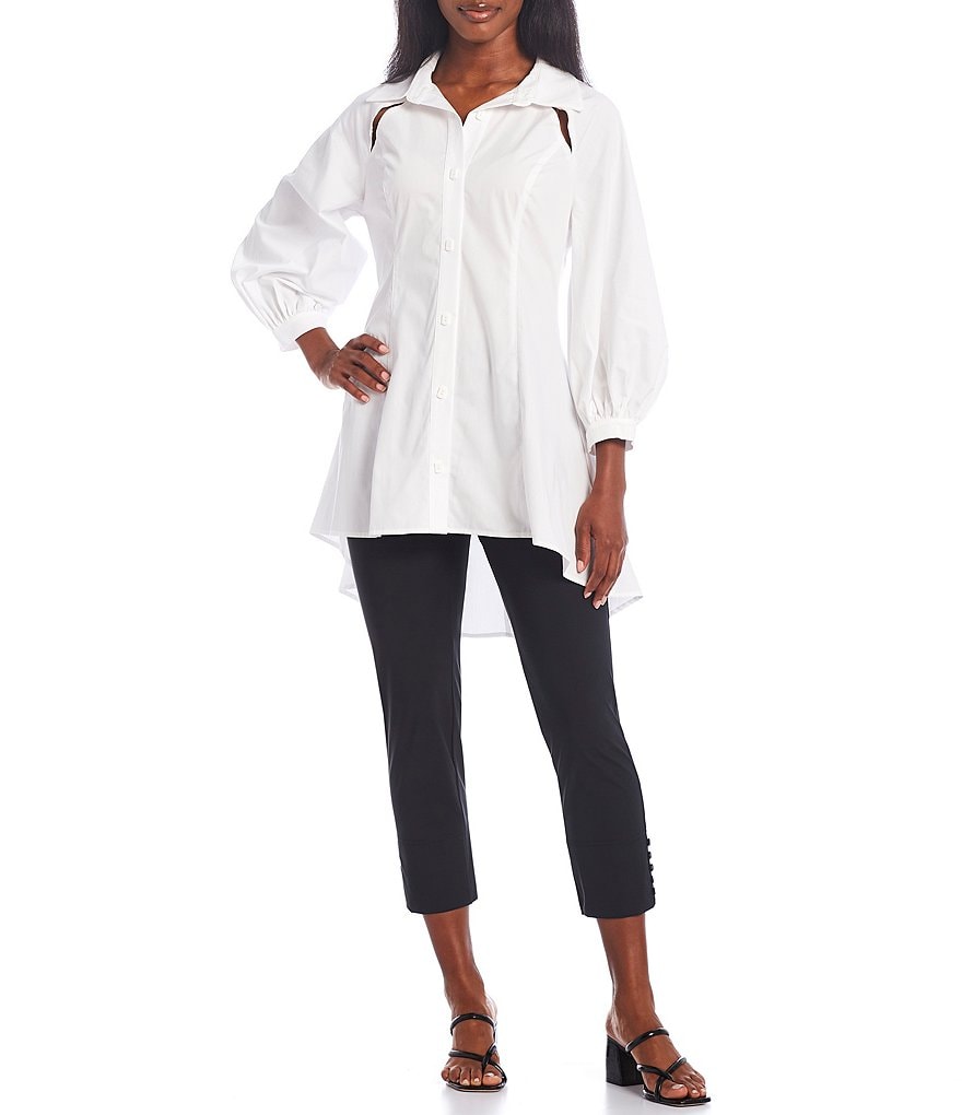 IC Collection Point Collar 3/4 Sleeve Shoulder Split High Low Blouse