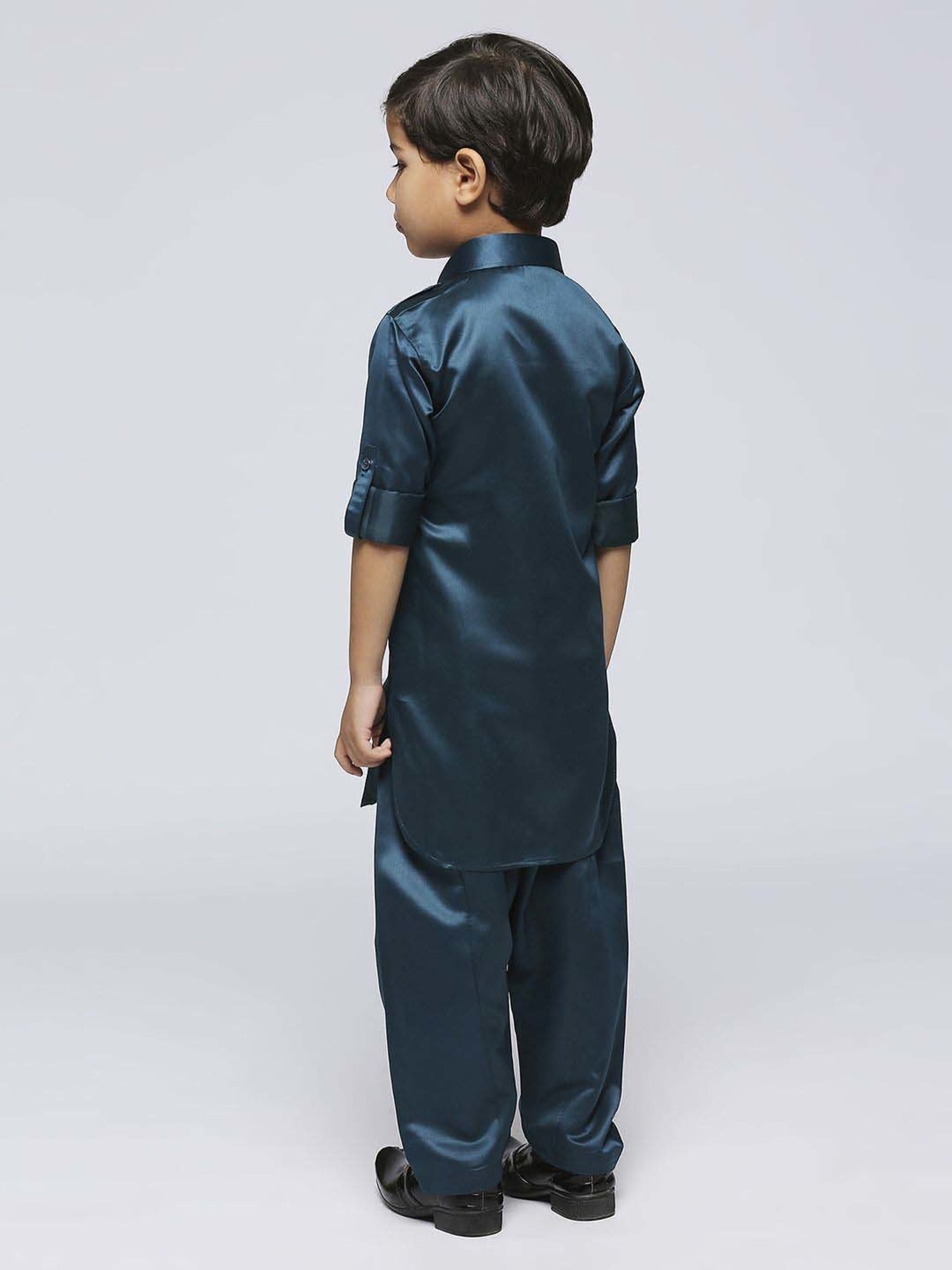 Kids Island Boys Green Solid Full Sleeves Kurta Set
