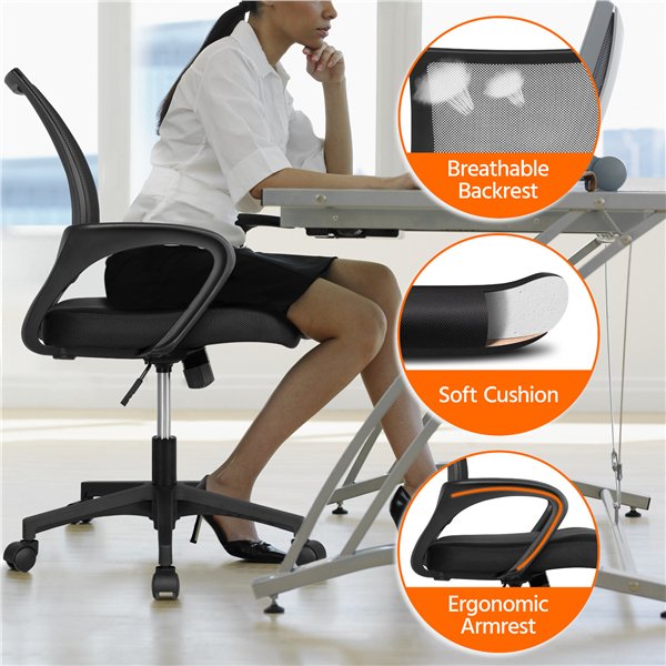Mid-Back Height Adjustable Ergonomic Mesh Office Chair Computer Chair with 360&deg;Rolling Casters Black