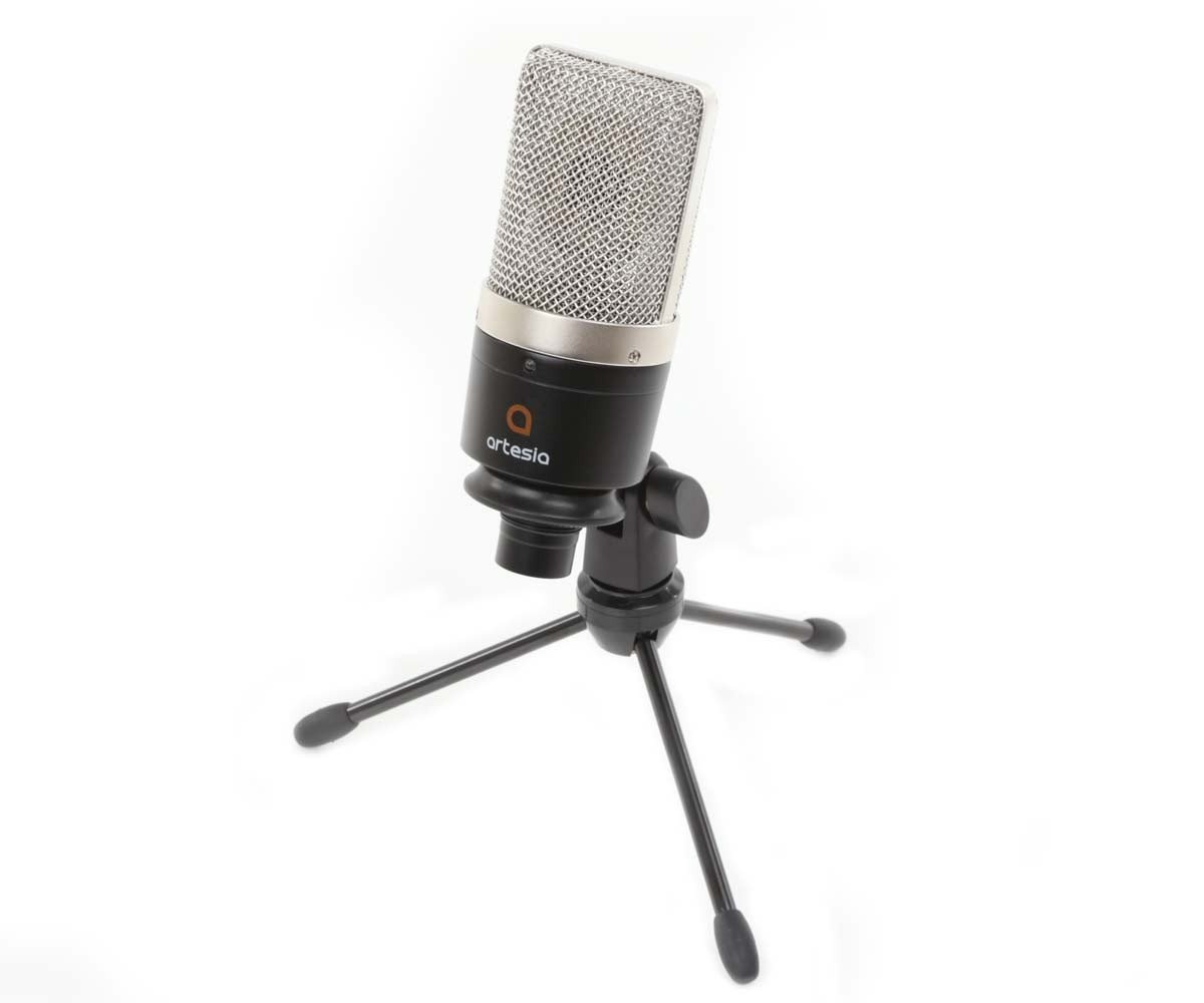Artesia AMC 10 Cardioid Condenser Microphone With Pop Filter 8 inch XLR Cable and Tripod Stand
