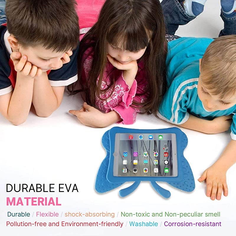 iPad 7 8 10.2 3D Cute Butterfly Case for Kids Light Weight EVA Stand Shockproof Rugged Heavy Duty Kids Friendly iPad Cover for Kids iPad 10.2 iPad 7th 8th (Blue)
