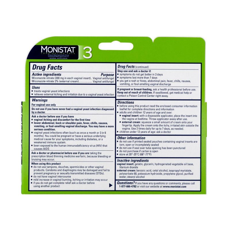 MONISTAT 3-Dose Yeast Infection Treatment, 3 Ovule Inserts & External Itch Cream
