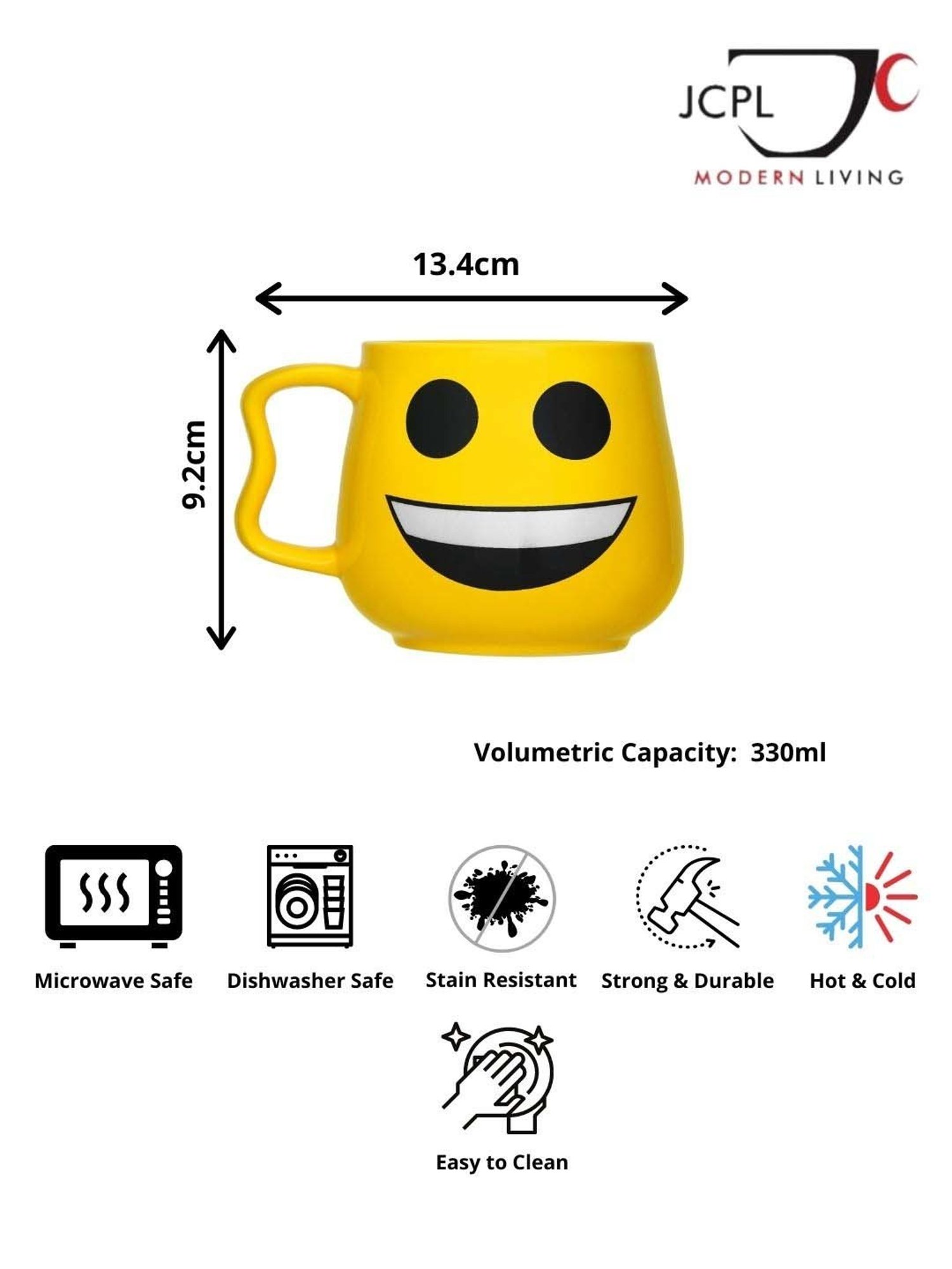 JCPL Yellow Ceramic 10.3 cm Milk Mug (0.33 L) - Set of 2