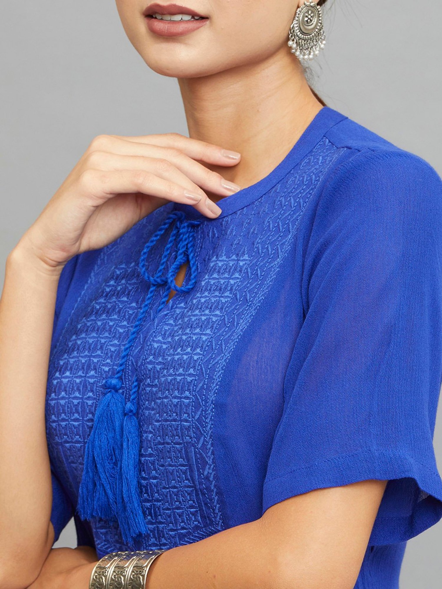 paislei Blue Embroidered A Line Kurta