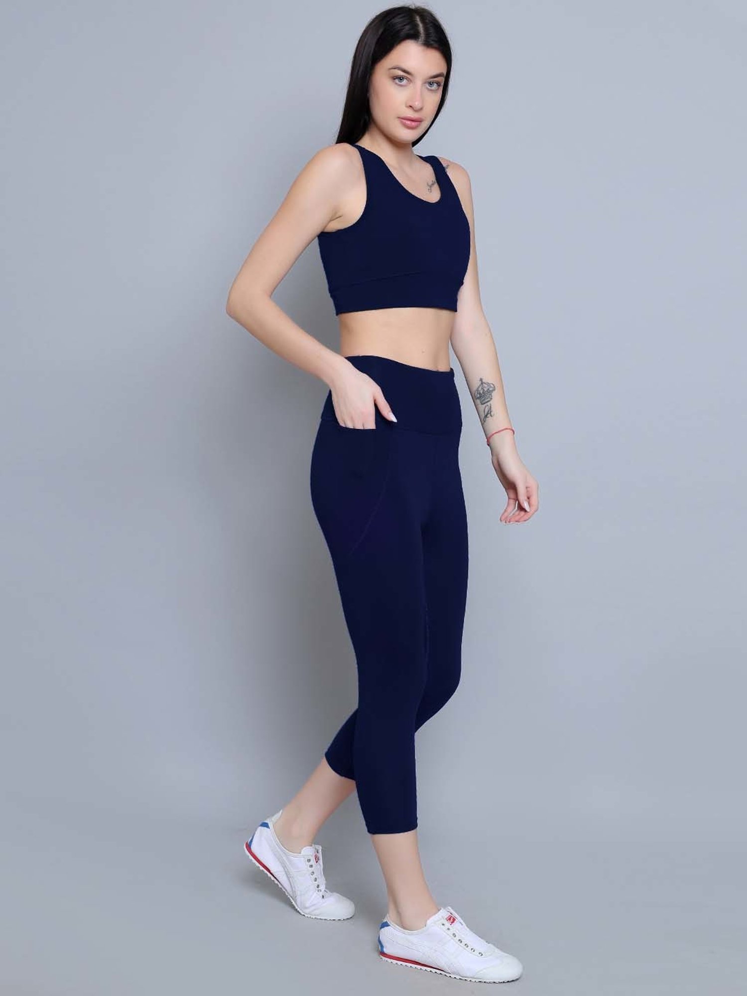 N-Gal Navy Logo Print Sports Bra With Tights Set