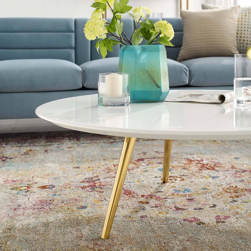 40" Lippa Round Wood Top Coffee Table with Tripod Base Gold/White - Modway
