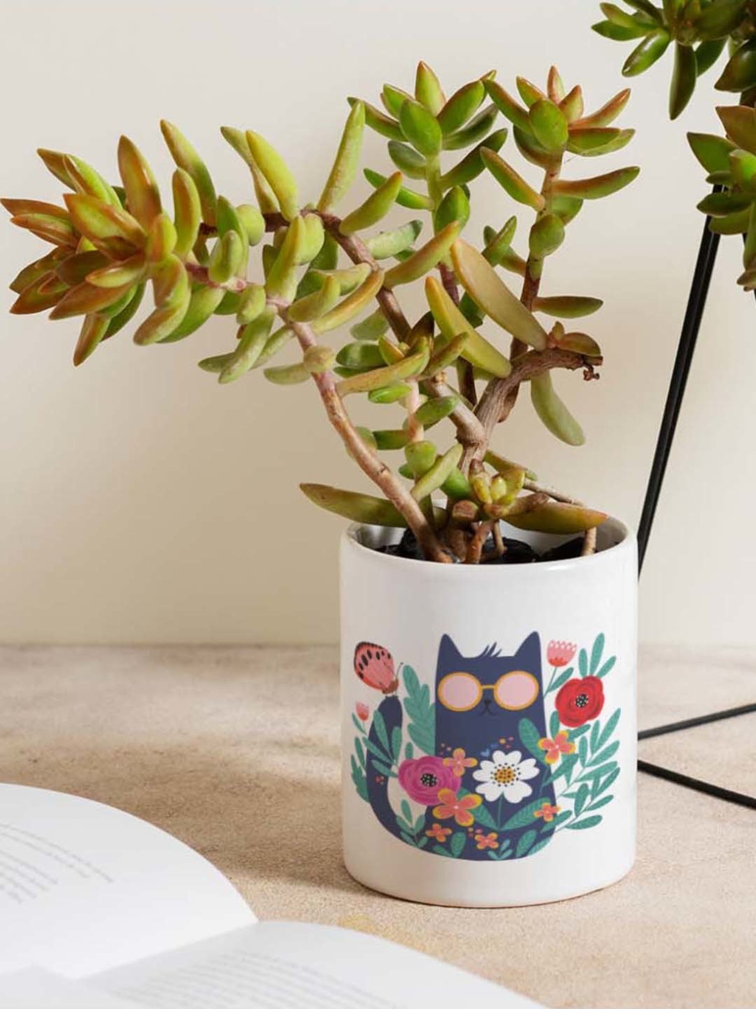 Gathari White & Blue Ceramic Desk Planter